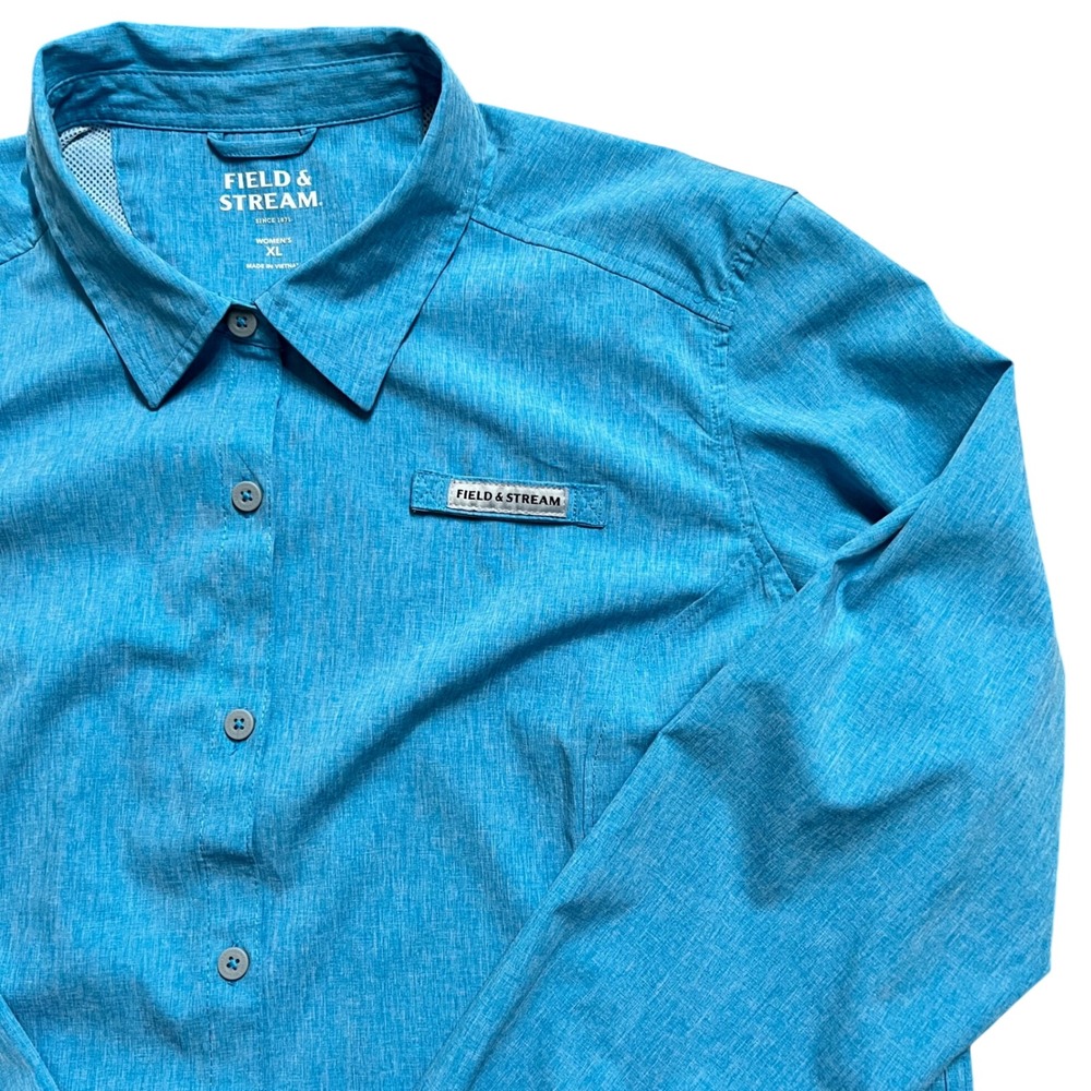 Field & Stream Women's XL Long Sleeve Button Up Shirt Aqua Blue
